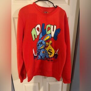 Men’s Streetwear “Y2K” Huge No Love Chenille Patch Crewneck Red Sz L